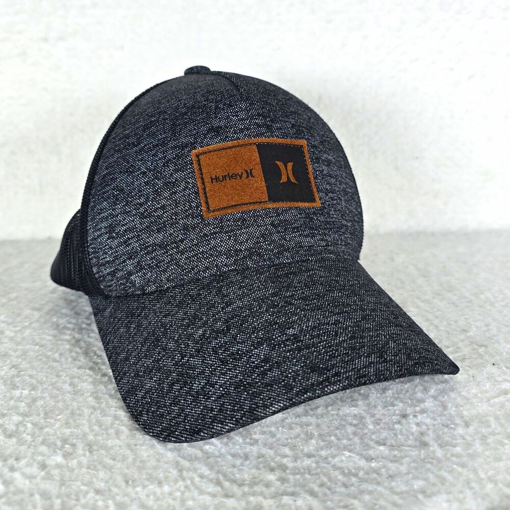 Hurley Men's Logo Patch Trucker Hat Cap Snap Back Mesh Black/ Gray The Classics